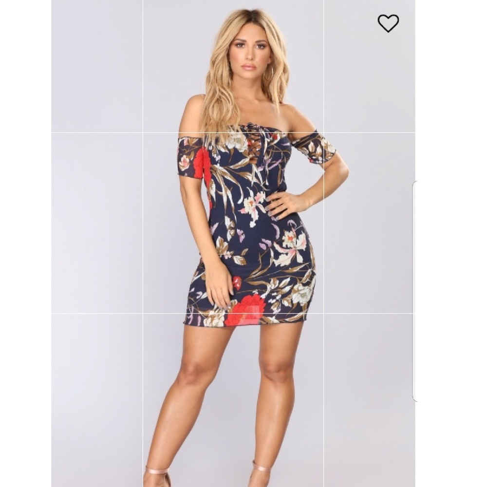 Navy off shoulder floral dress